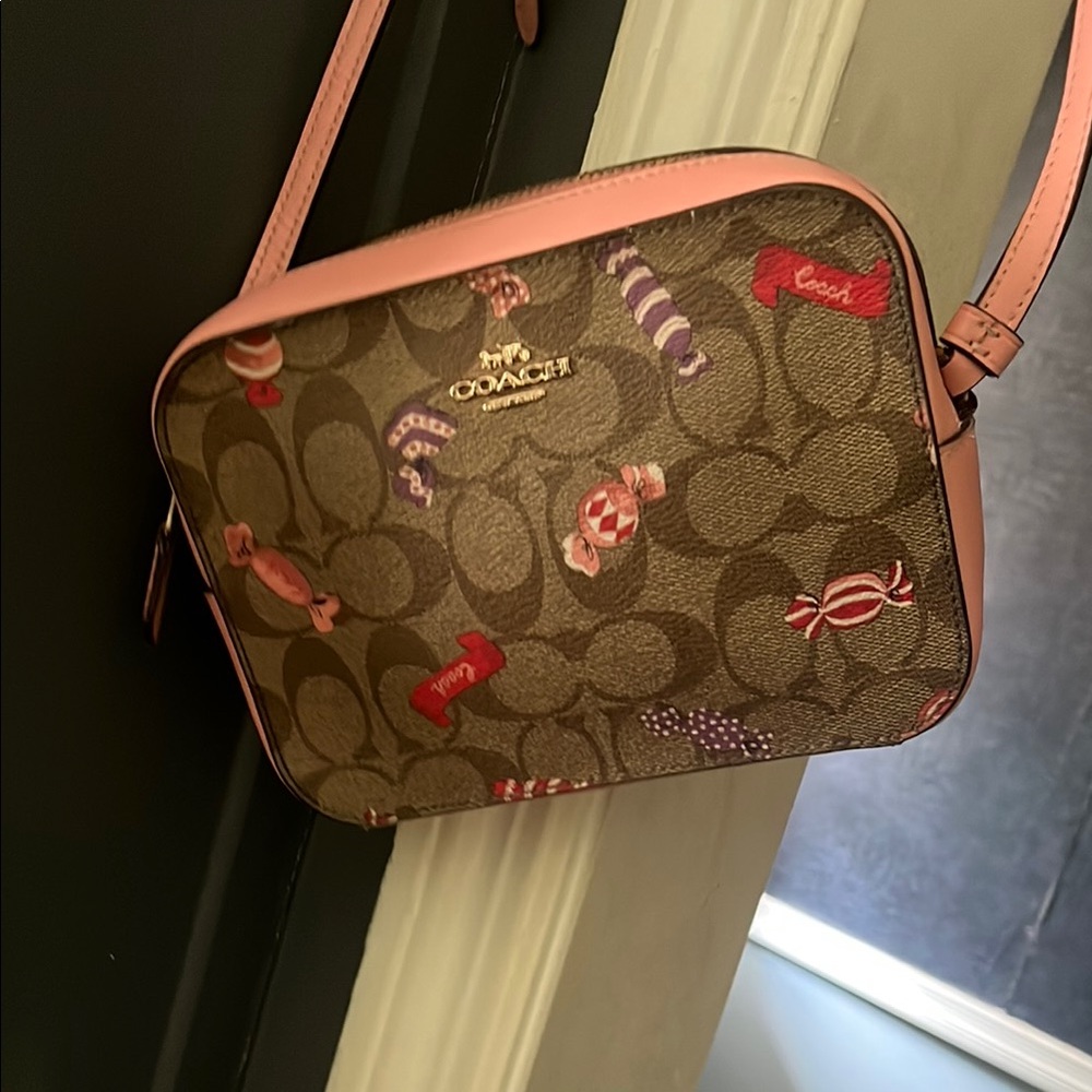 Coach Brown and Pink Candy Pattern Crossbody Bag